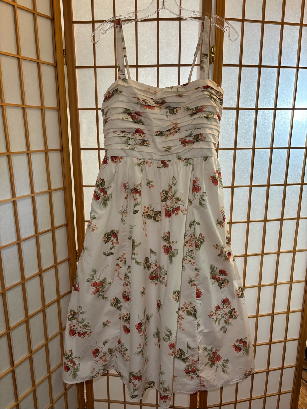 ABERCROMBIE & FITCH Emerson dress WHITE STRAWBERRY PRINT pleated front MEDIUM